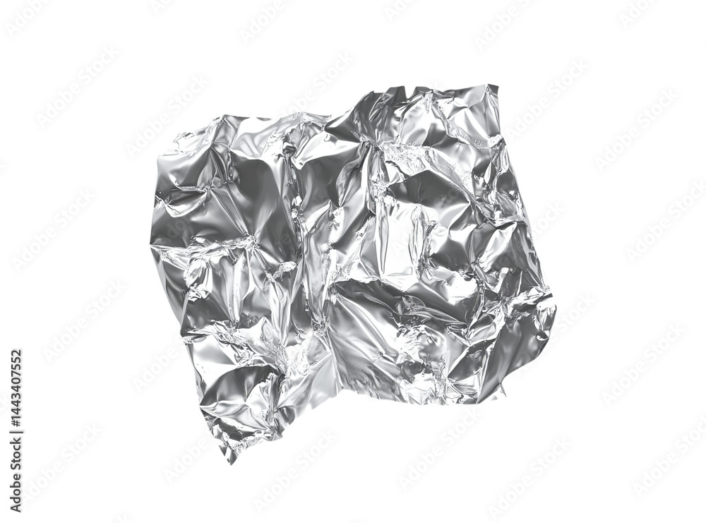 Fototapeta premium A crumpled piece of aluminum foil on a grey on Png Format and Transparent Background
