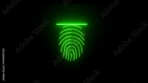 Fingerprint Flat Design Icon. neon green color fingerprint scanner on a black screen.