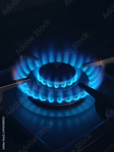 Gas stove, blue fire. The use of domestic gas for domestic purposes