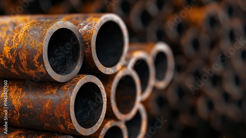 Obraz na płótnie Rusty steel tubes in an industrial warehouse emphasize the passage of time through their weathered surfaces w salonie