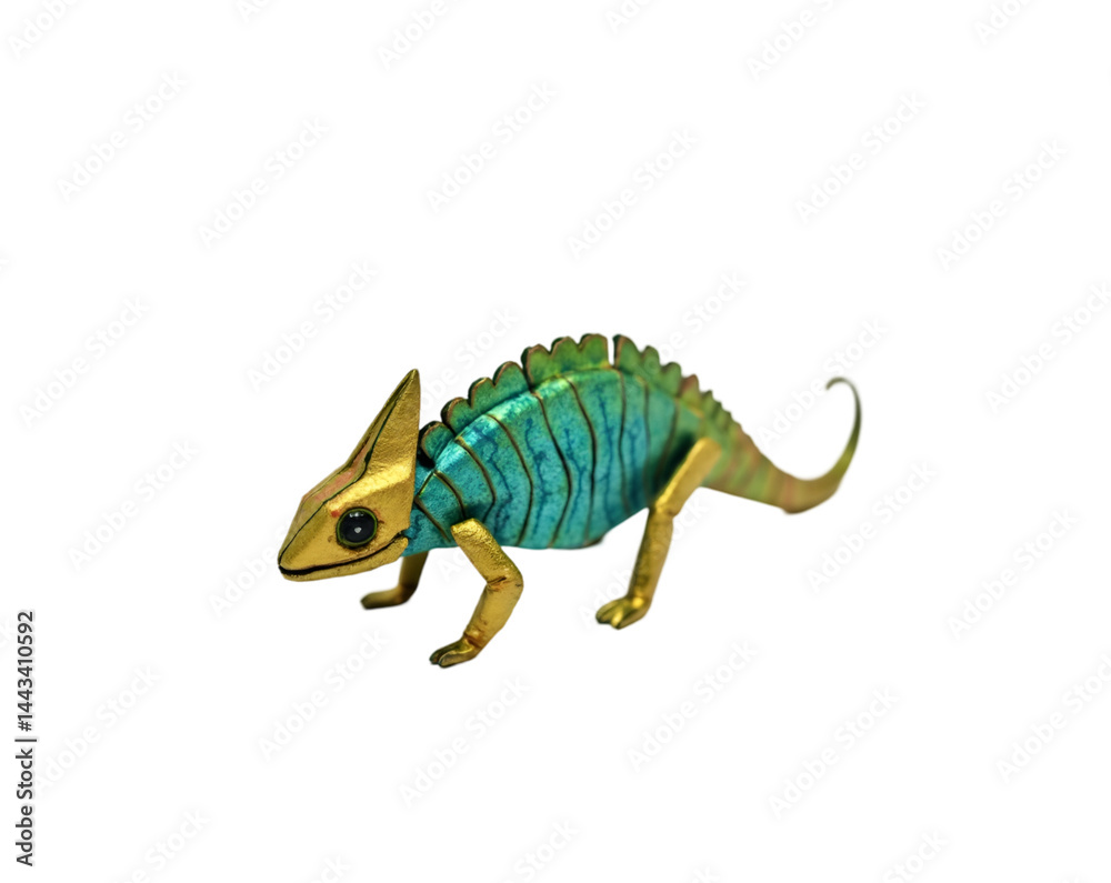 Fototapeta premium Elegant Origami Chameleon Sculpture, A Delicate Blend of Art and Nature, Showcasing Intricate Folds and Metallic Hues in a Captivating Display