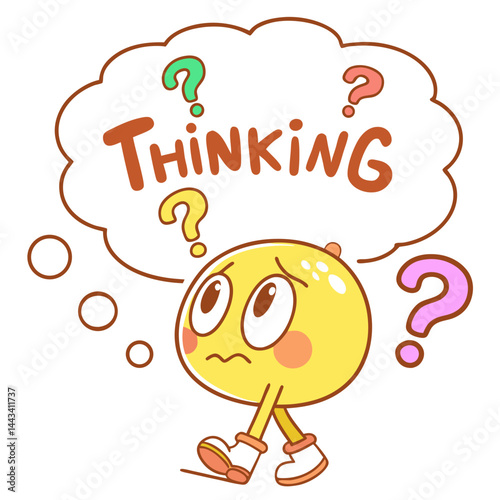 Cartoon Thinking Emoji with Question Marks
