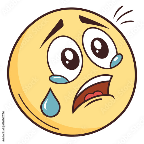 Cute Cry Emoji with Quivering Mouth and Teardrop
