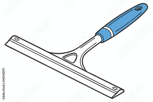 18 Window squeegee, blue handle, stainless steel blade, cleaning tool, household item, bright colors, smooth texture, ergonomic design, high contrast, studio lighting, product photography, minimalist 
