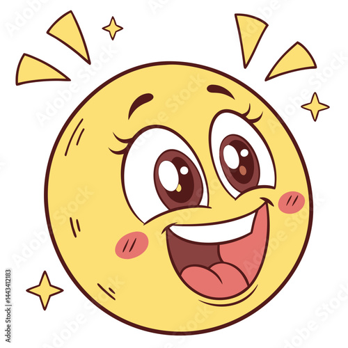 Kawaii Happy Emoji with Blush and Sparkling Eyes
