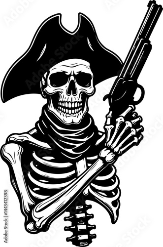 Skeleton Pirate with Pistol vector