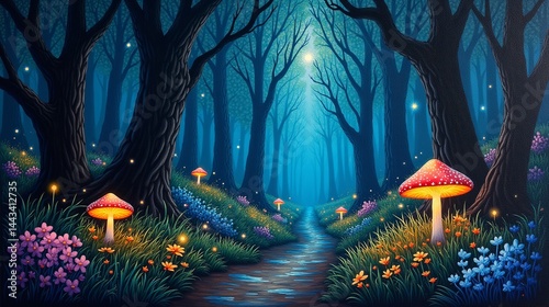 Illuminated Grove: Ancient Trees and Mystical Creatures