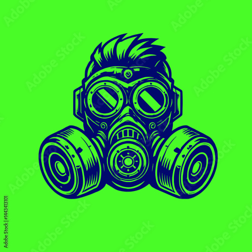 Vector Illustration of a Man Wearing a Gas Mask with Spiked Hair