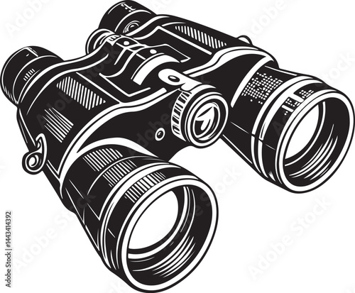 Night vision goggles, Military Equipment, War Soldier Black and White Vector Illustration, Sketch Drawing Line Linear Symbol Icon Engraving, Hand-drawn Isolated
