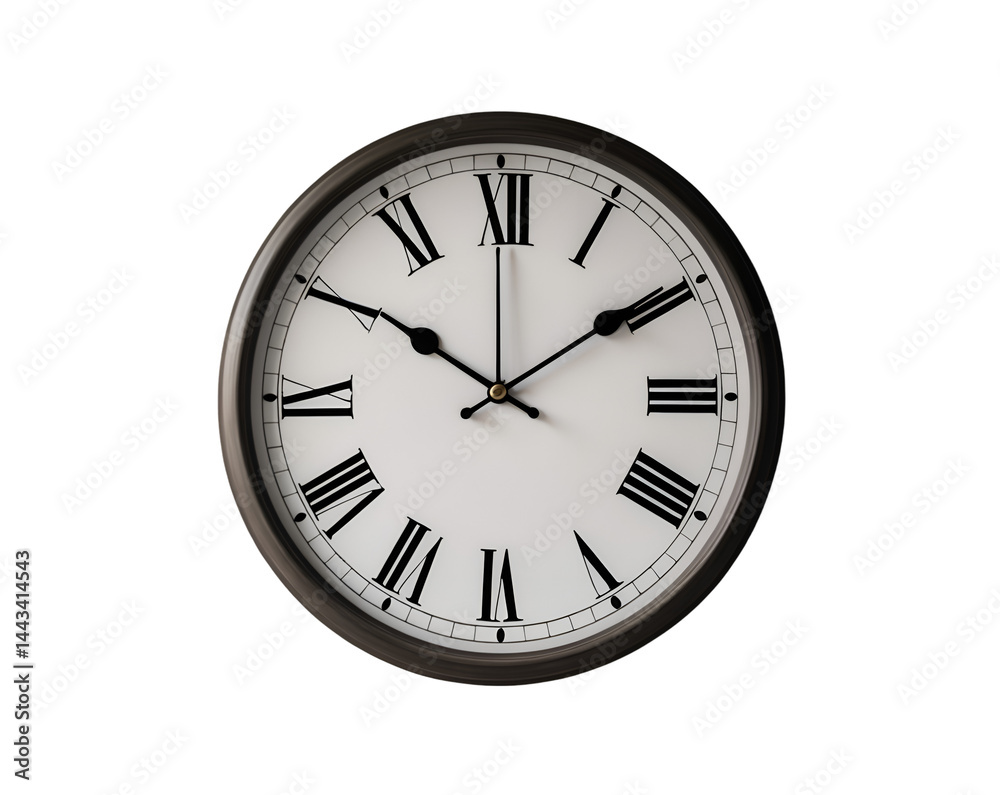 Elegant Round Wall Clock Displaying Roman Numerals for Timeless Appeal and Accurate Timekeeping in Homes, Offices, or Public Spaces With a Classic Design Elegant Round Wall Clock Displaying Roman Numerals for Timeless Appeal and Accurate Timekeeping in Homes, Offices, or Public Spaces With a Classic Design