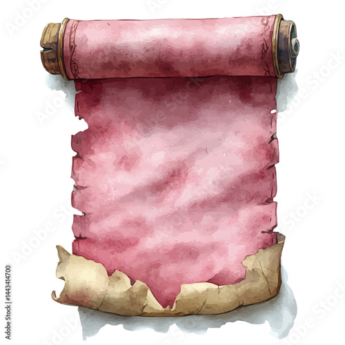 Spell Scroll Unraveling Mid-air, vector watercolor illustration, isolated on a white background.