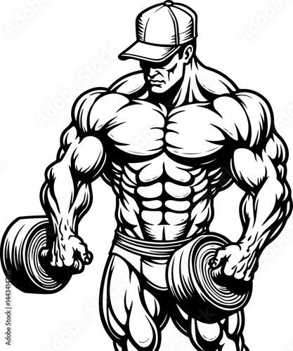  Hooded Bodybuilder Bench Press – Hardcore Gym Motivation Art" vector
