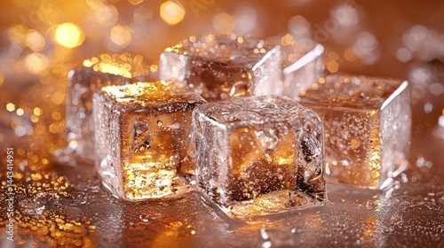 Ice cubes, clear, glistening, cool