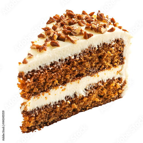 Baked carrot cake slice isolated on white background