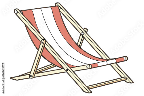 19 Beach chair, red and white stripes, wooden frame, folding lounger, seaside furniture, bright colors, summer vacation, relaxation, minimalist design, outdoor seating, canvas fabric, retro style, sun