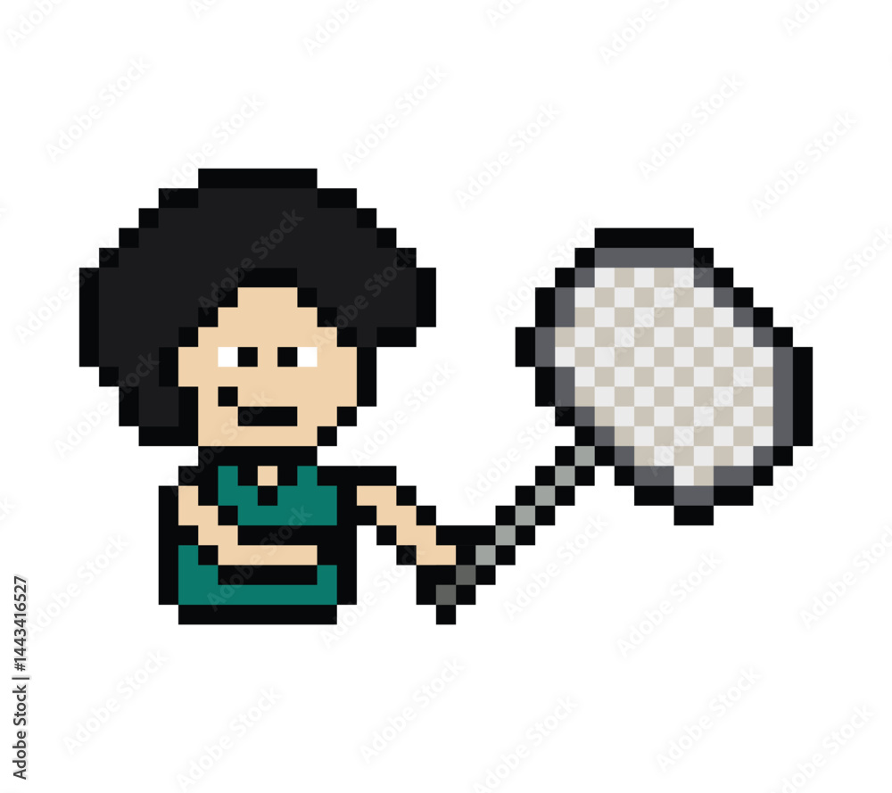 Fototapeta premium Cute cartoon pixel character cute man exercise training play badminton tennis lifestyle decoration life style 8 bit male boy game badminton 8bit fitness isolated PNG vector.