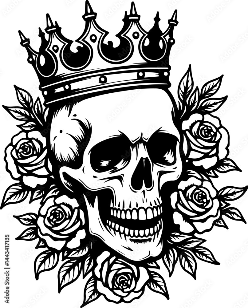 Obraz premium Royal Skull with Roses vector