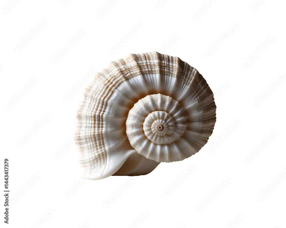 Obraz premium Elegant Spindle Shell Isolated on Plain Backdrop Showcasing Exquisite Curves and Textures, A Captivating Marine Specimen with Smooth Gradations and Natural Form