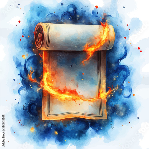 watercolor of Spell Scroll Unraveling Mid-air, vector, isolated on a white background.