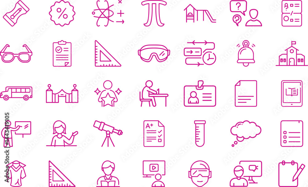 School and education line icon set in pink color vector illustration School and education line icon set in pink color vector illustration