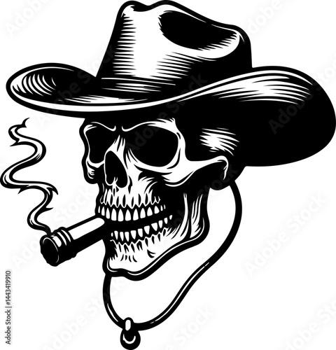 Cowboy Skull with Cigar vector