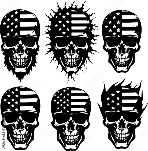 Patriotic Skull with Wings and Guns vector