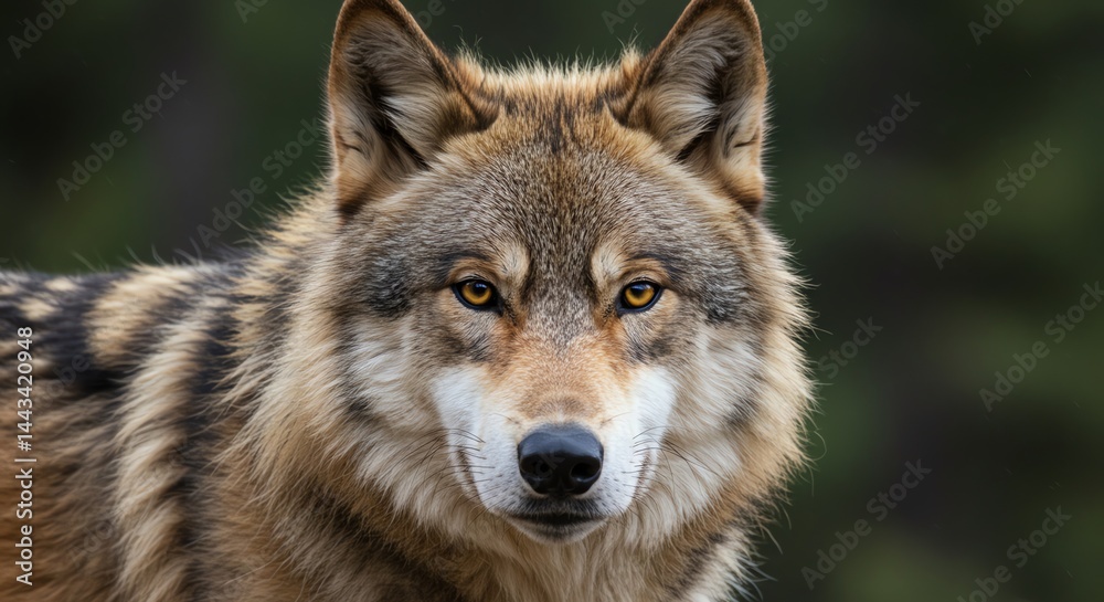 Wolf Portrait Looking at Camera in Forest Setting Wolf Portrait Looking at Camera in Forest Setting