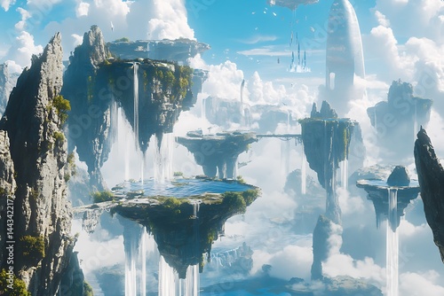 Dreamy Surreal Landscape With Floating Islands photo