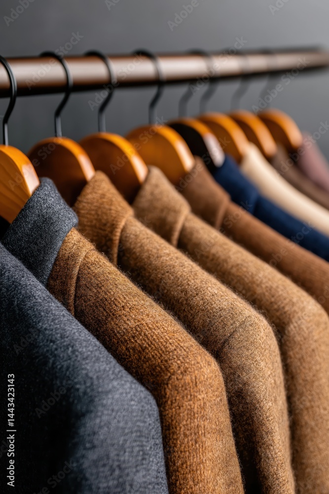 Obraz premium Stylishly organized mens capsule wardrobe featuring neutral colors and high-quality textures in natural light