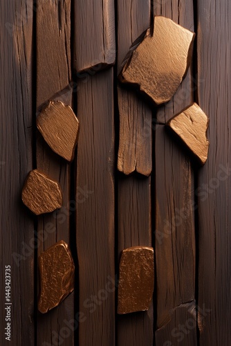 Obraz na płótnie Elegant copper foil art piece showcasing rich texture and warmth on a wooden surface w salonie