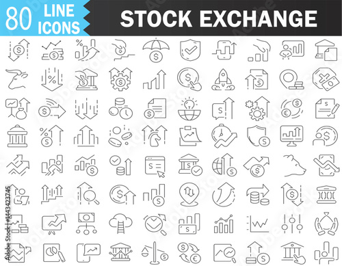 Stock exchange line icons collection. Big UI icon set in a flat design. Editable Vector stroke pictograms. illustration EPS10