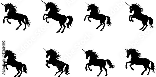 collections of unicorn silhouettes vector illustration