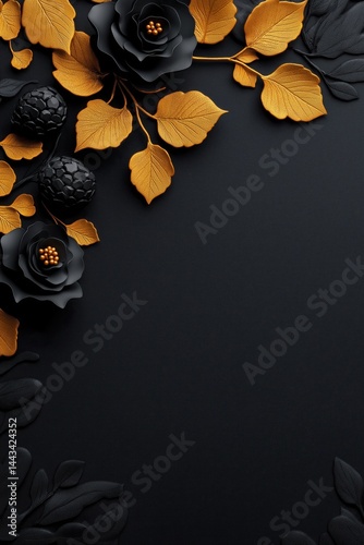 Obraz na płótnie Luxurious floral gold foil pattern with delicate embossed golden leaf texture on a dark background creating an elegant design w salonie