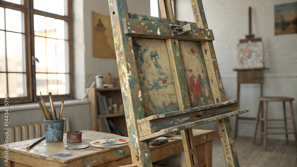 Fototapeta premium Artist's Studio with Easel and Supplies