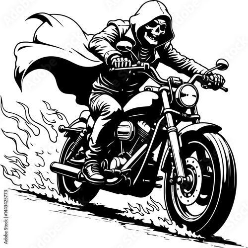 Skeleton Biker on Vintage Motorcycle SVG Design