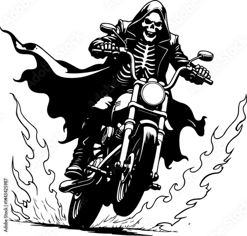 Skeleton Biker on Vintage Motorcycle SVG Design