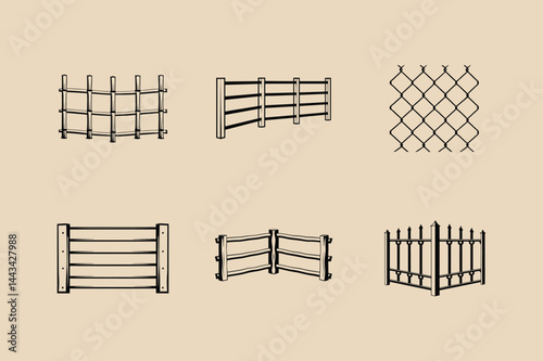 Set of hand drawn fences for garden yard illustration