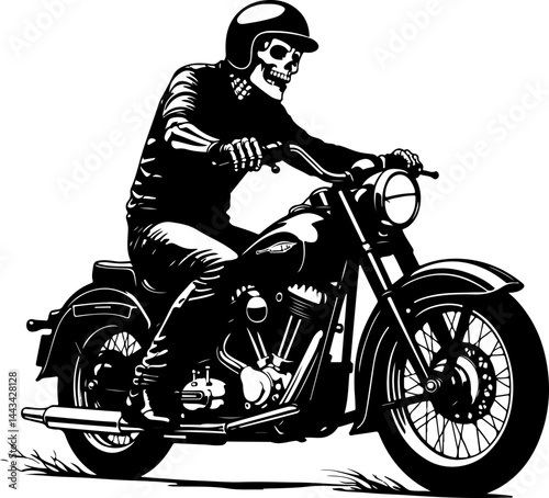 Skeleton Biker on Vintage Motorcycle Vector Design