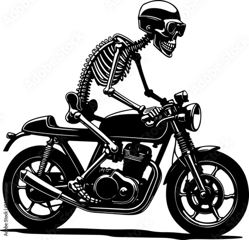 Skeleton Biker on Vintage Motorcycle Vector Design