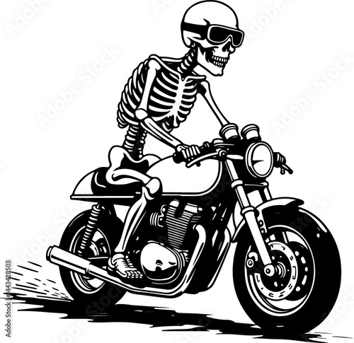 Skeleton Biker on Vintage Motorcycle Vector Design