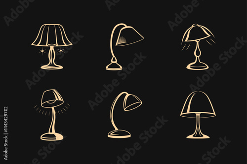 Elegant table lamp collection simple vector illustration home lighting elements