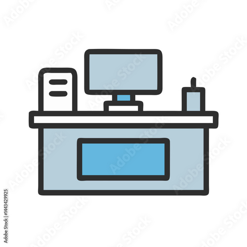 Reception Desk with Computer Icon – Front Desk and Customer Service Symbol for Office and Hospitality Design