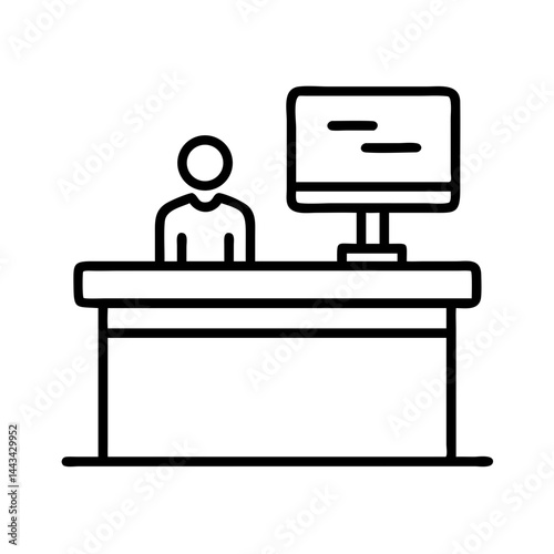 Reception Desk with Computer Icon – Front Desk and Customer Service Symbol for Office and Hospitality Design