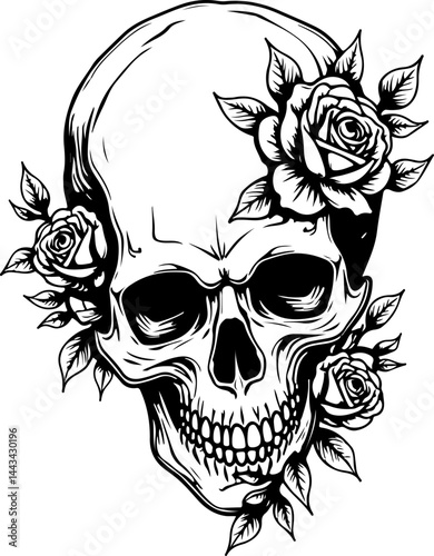 Floral Skull Beauty vector tattoo's design