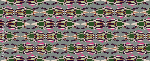 Artistic abstract seamless pattern with stylish decorative zoomorphic organic shape in 1920s European graphic design style