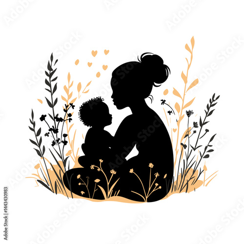 vector silhouette of a woman holding a child in her arms .Generative AI