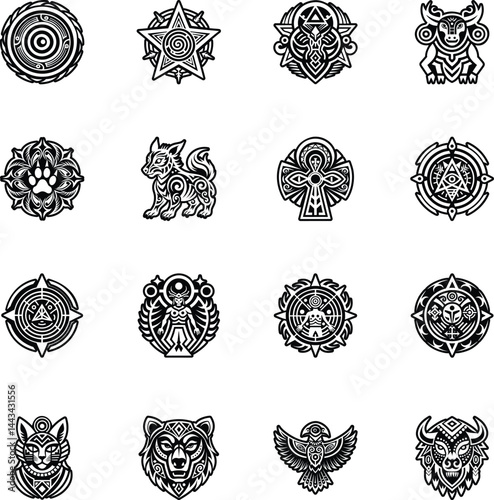 Collection of Ancient Hieroglyphs Glyph Icons  

