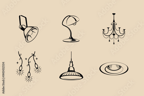Interior design elements vector illustration of lamp lighting fan and decor