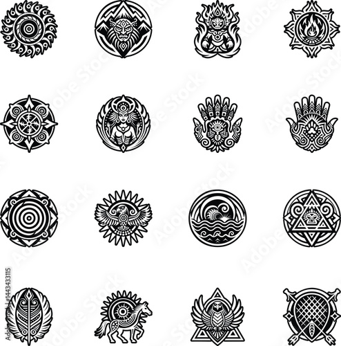 Collection of Ancient Hieroglyphs Glyph Icons  

