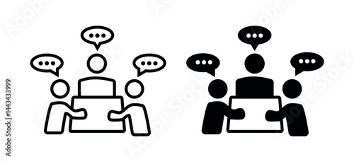  meeting icon. business meeting symbol. group discussion icon. conference and idea planning png and vector illustration on transparent background